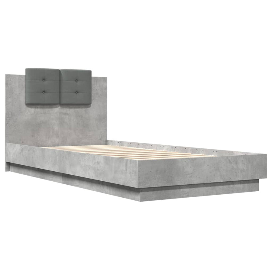 Bedframe Met Hoofdeinde Bewerkt Hout Betongrijs 100X200 Cm
