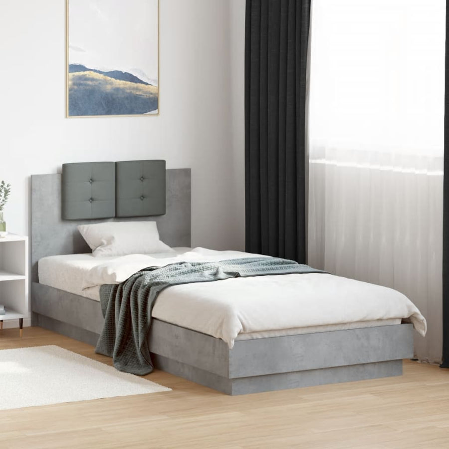 Bedframe Met Hoofdeinde Bewerkt Hout Betongrijs 100X200 Cm
