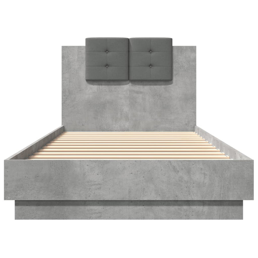 Bedframe Met Hoofdeinde Bewerkt Hout Betongrijs 100X200 Cm