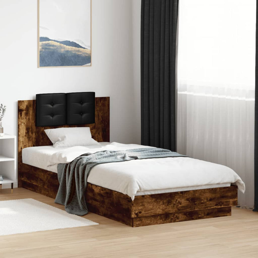 Bedframe Met Hoofdeinde Bewerkt Hout Gerookt Eiken 100X200 Cm