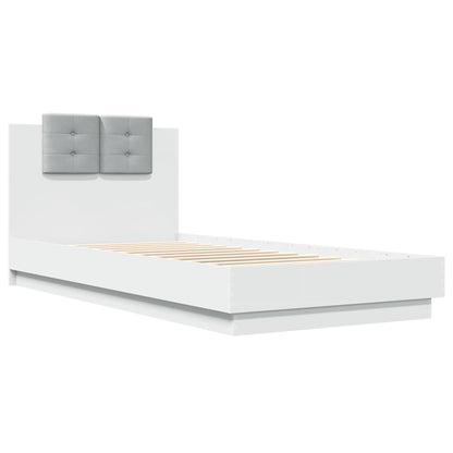 Bedframe met hoofdbord bewerkt hout wit 90x200 cm