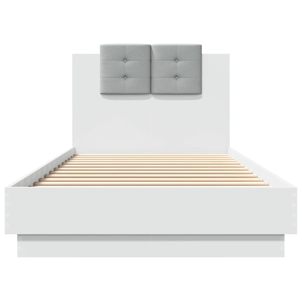 Bedframe met hoofdbord bewerkt hout wit 90x200 cm