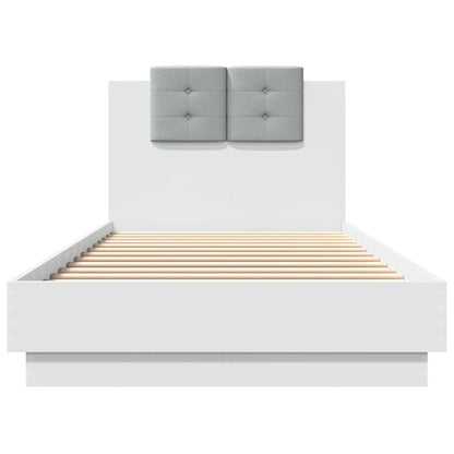 Bedframe met hoofdbord bewerkt hout wit 90x200 cm