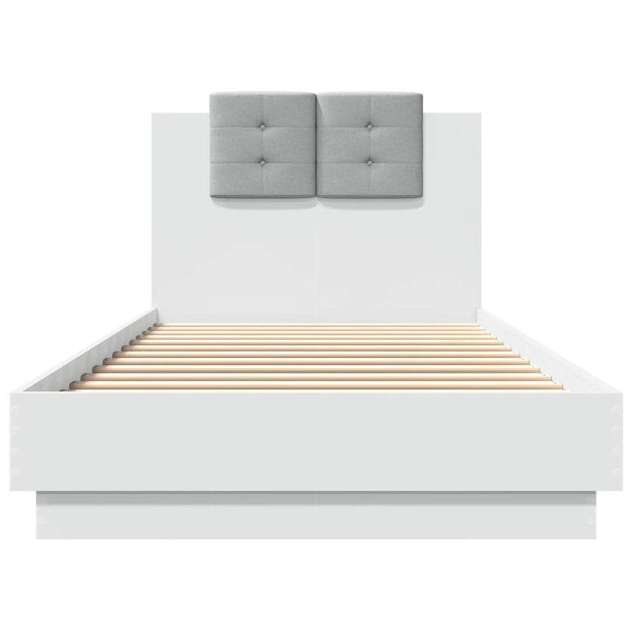 Bedframe met hoofdbord bewerkt hout wit 90x200 cm