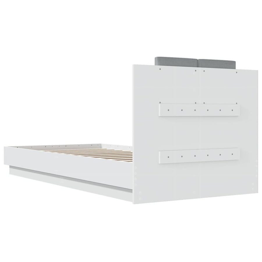 Bedframe met hoofdbord bewerkt hout wit 90x200 cm