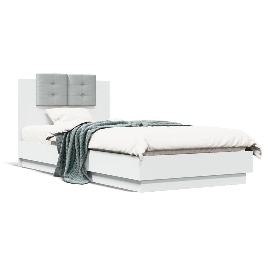Bedframe met hoofdbord bewerkt hout wit 90x200 cm