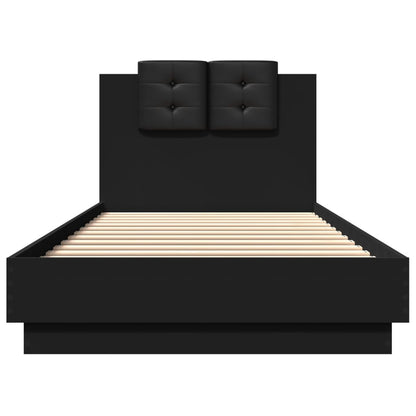 Bedframe met hoofdeinde bewerkt hout zwart 90x200 cm