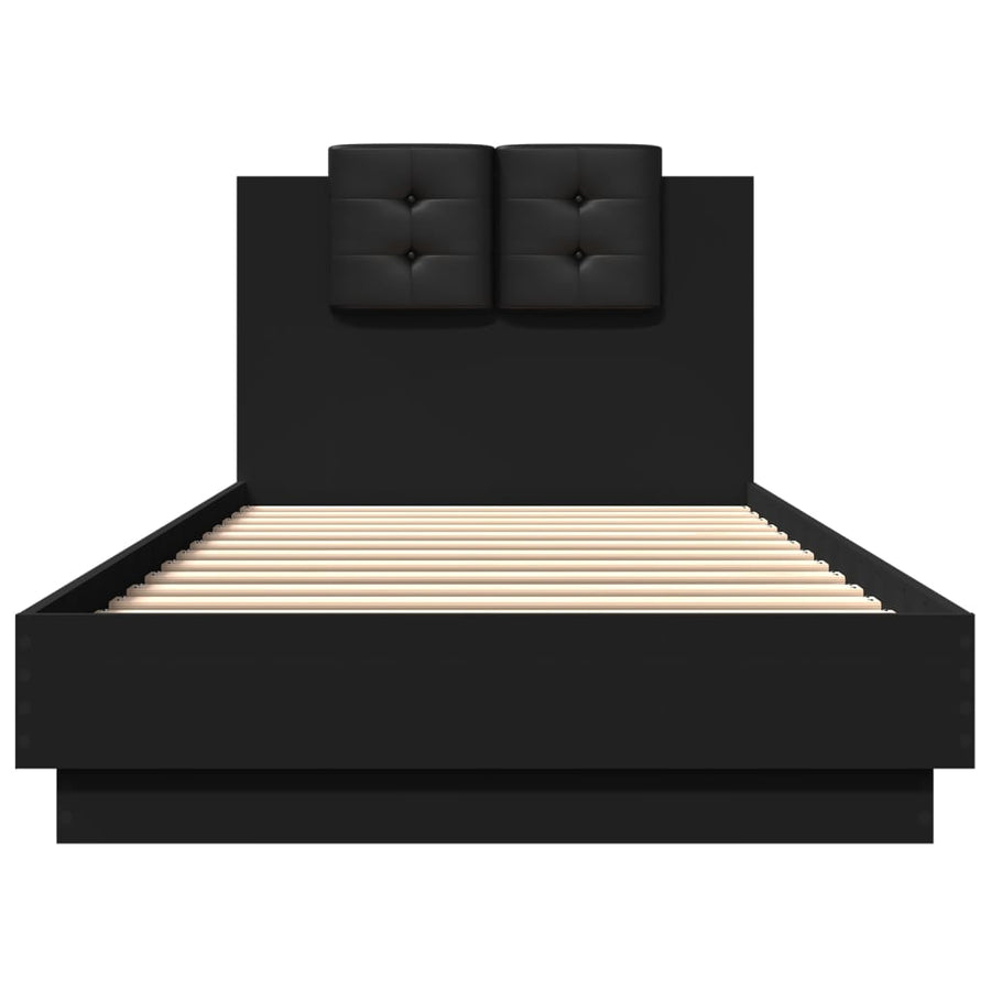 Bedframe met hoofdeinde bewerkt hout zwart 90x200 cm