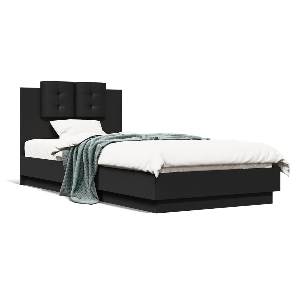 Bedframe met hoofdeinde bewerkt hout zwart 90x200 cm