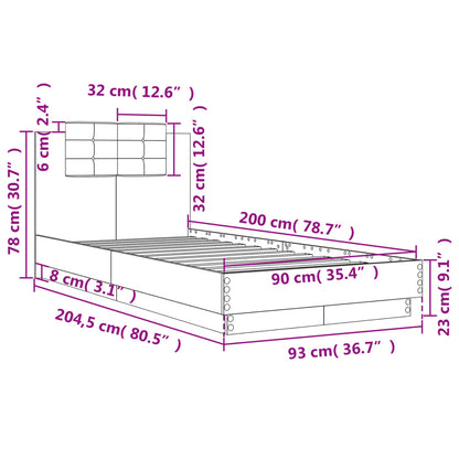 Bedframe met hoofdeinde bewerkt hout sonoma eiken 100x200 cm