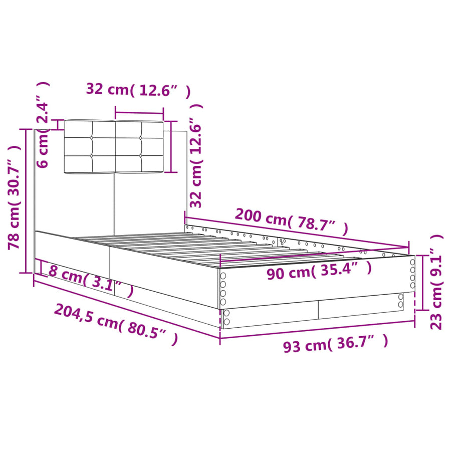 Bedframe met hoofdeinde bewerkt hout sonoma eiken 100x200 cm