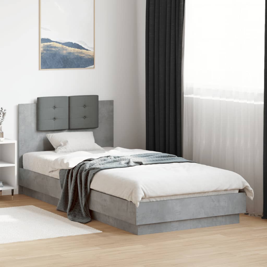 Bedframe met hoofdeinde bewerkt hout betongrijs 90x200 cm