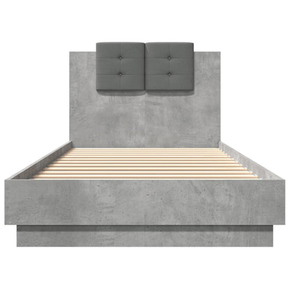 Bedframe met hoofdeinde bewerkt hout betongrijs 90x200 cm