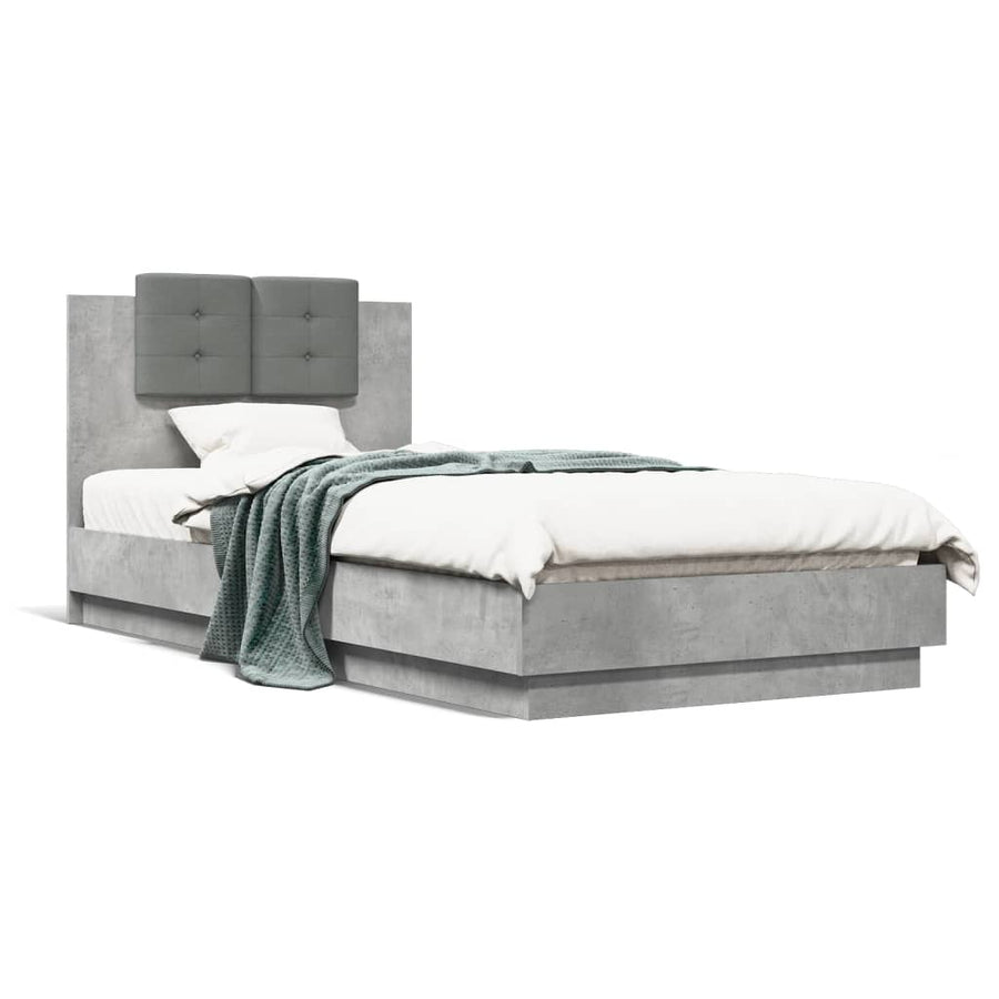 Bedframe met hoofdeinde bewerkt hout betongrijs 90x200 cm