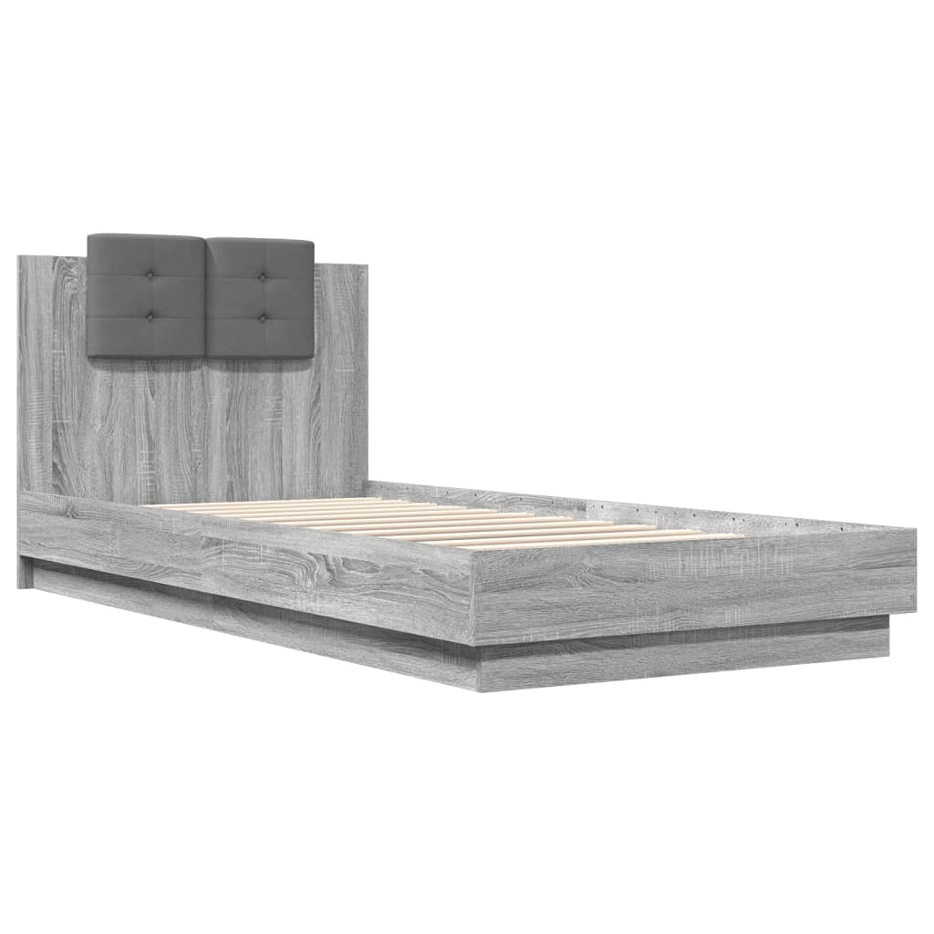 Bedframe met hoofdeinde bewerkt hout grijs sonoma 90x200 cm