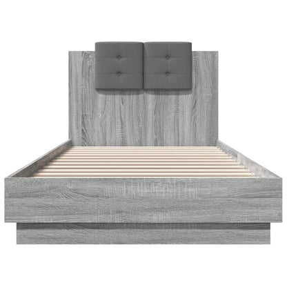 Bedframe met hoofdeinde bewerkt hout grijs sonoma 90x200 cm