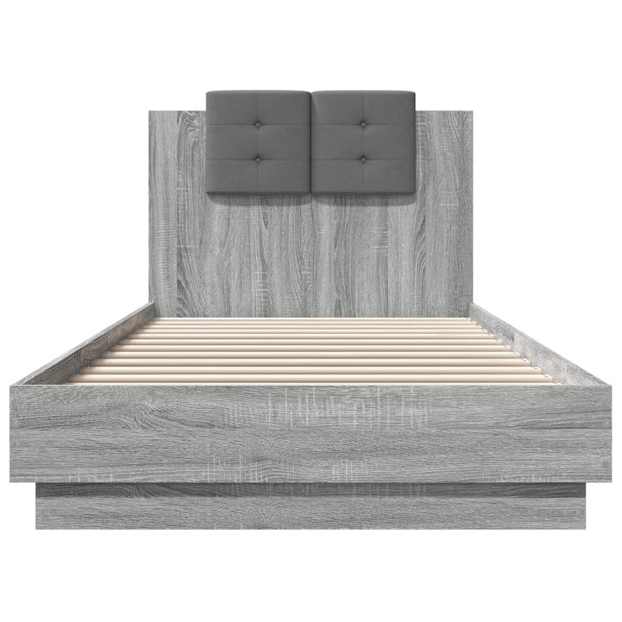 Bedframe met hoofdeinde bewerkt hout grijs sonoma 90x200 cm