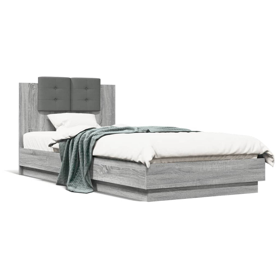 Bedframe met hoofdeinde bewerkt hout grijs sonoma 90x200 cm