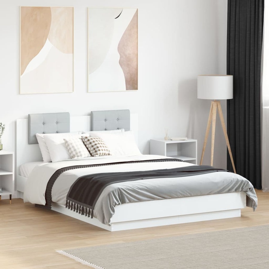 Bedframe Met Hoofdeinde Bewerkt Hout Wit 135X190 Cm