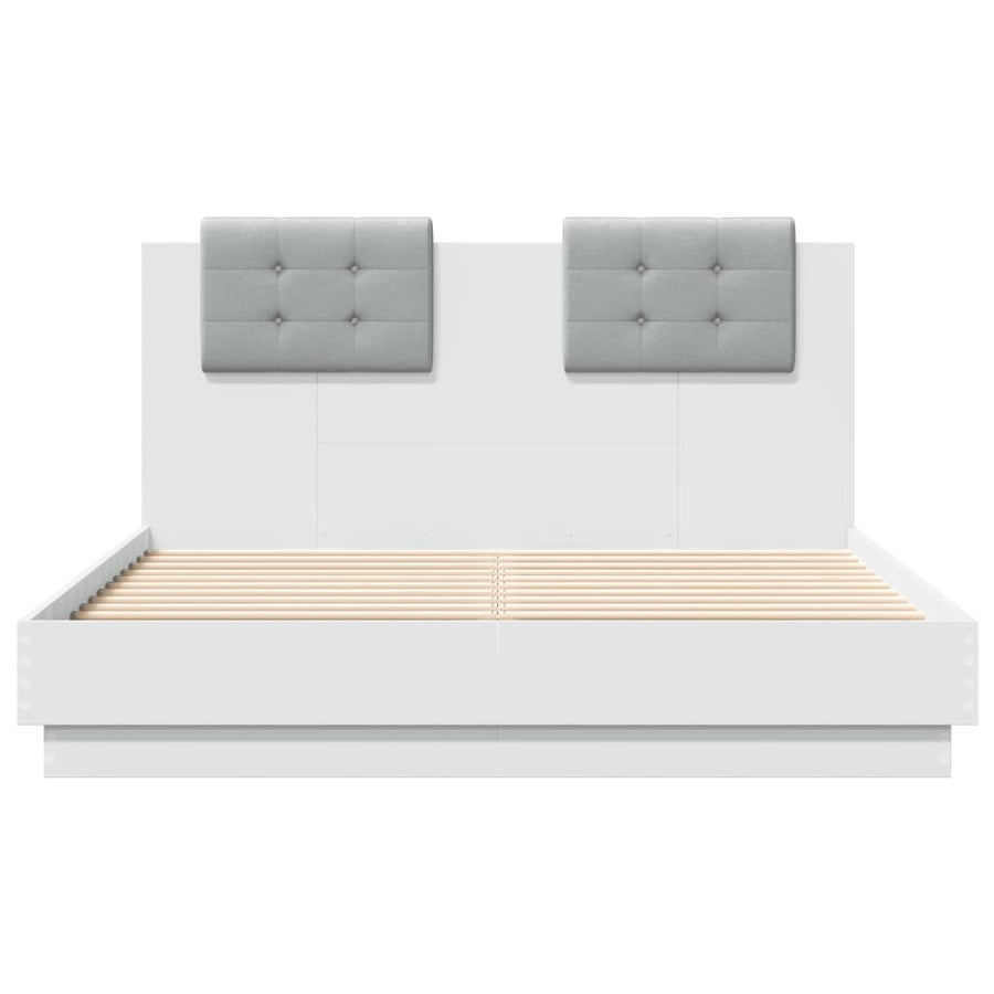 Bedframe Met Hoofdeinde Bewerkt Hout Wit 135X190 Cm