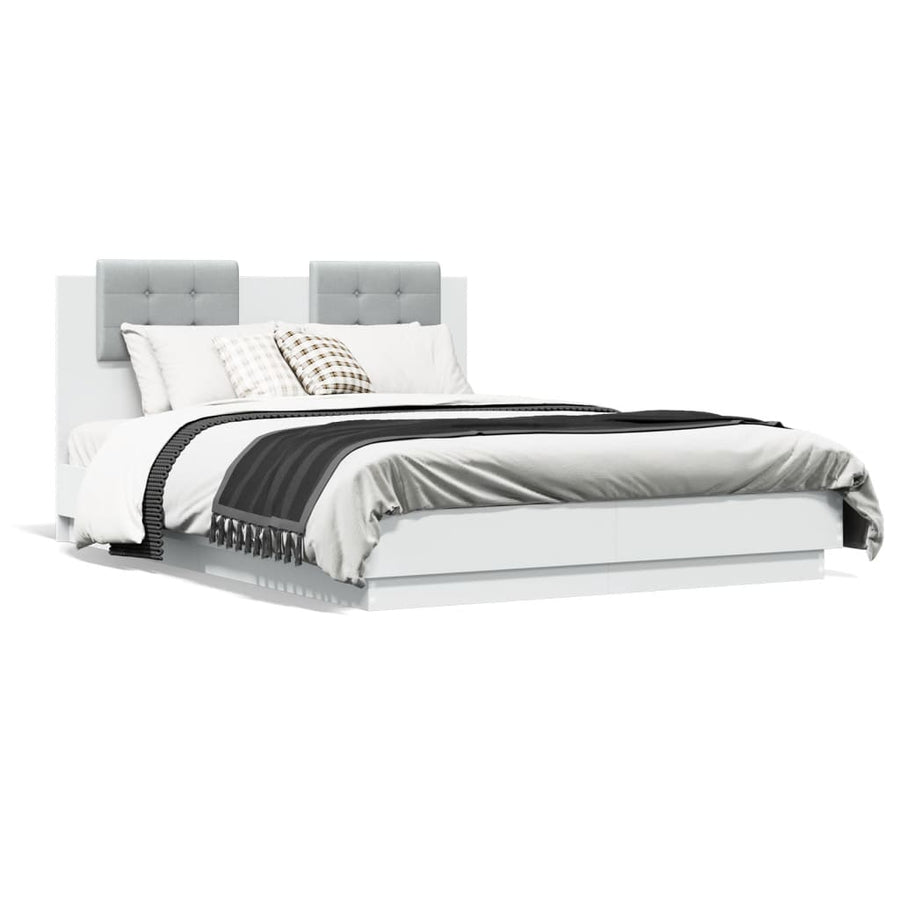 Bedframe Met Hoofdeinde Bewerkt Hout Wit 135X190 Cm
