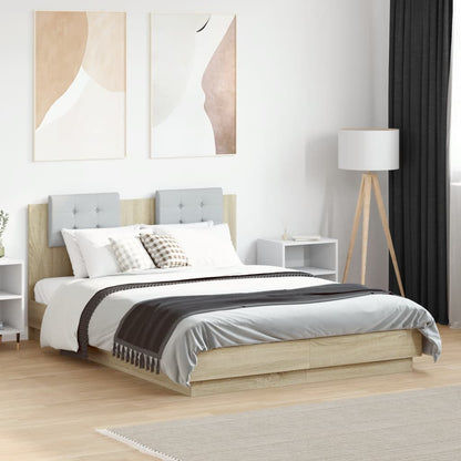 Bedframe Met Hoofdeinde Bewerkt Hout Sonoma Eiken 135X190 Cm