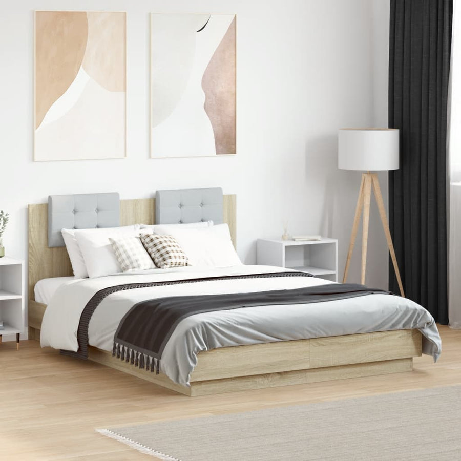 Bedframe Met Hoofdeinde Bewerkt Hout Sonoma Eiken 135X190 Cm