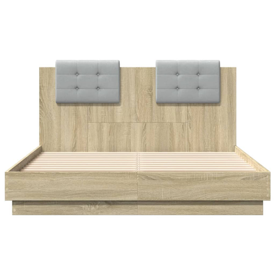 Bedframe Met Hoofdeinde Bewerkt Hout Sonoma Eiken 135X190 Cm