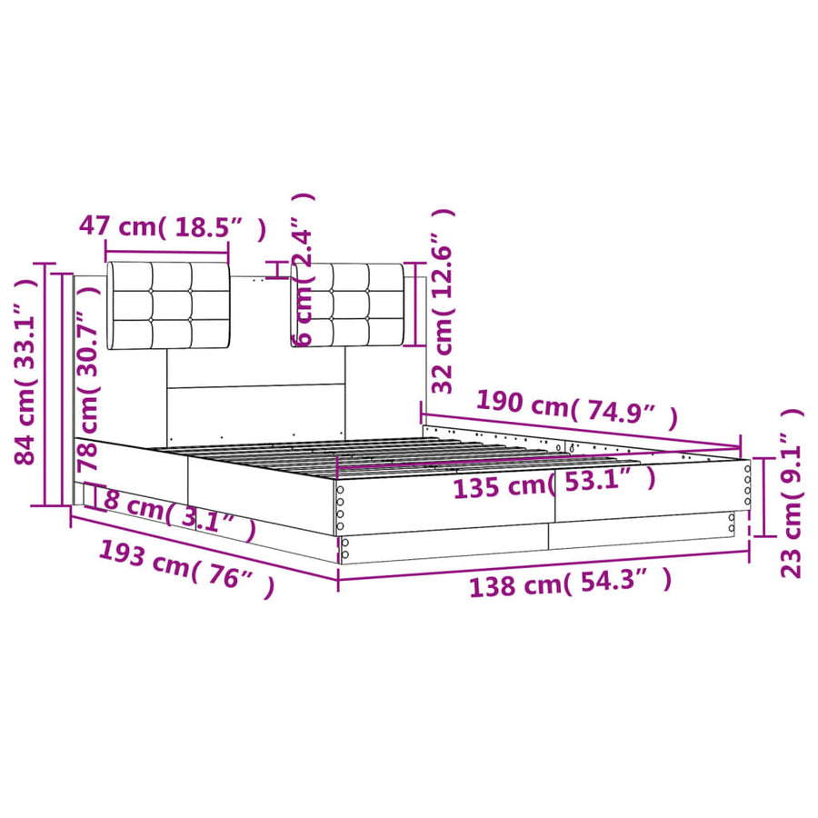 Bedframe Met Hoofdeinde Bewerkt Hout Sonoma Eiken 135X190 Cm