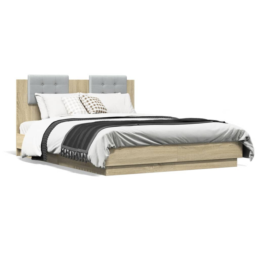 Bedframe Met Hoofdeinde Bewerkt Hout Sonoma Eiken 135X190 Cm