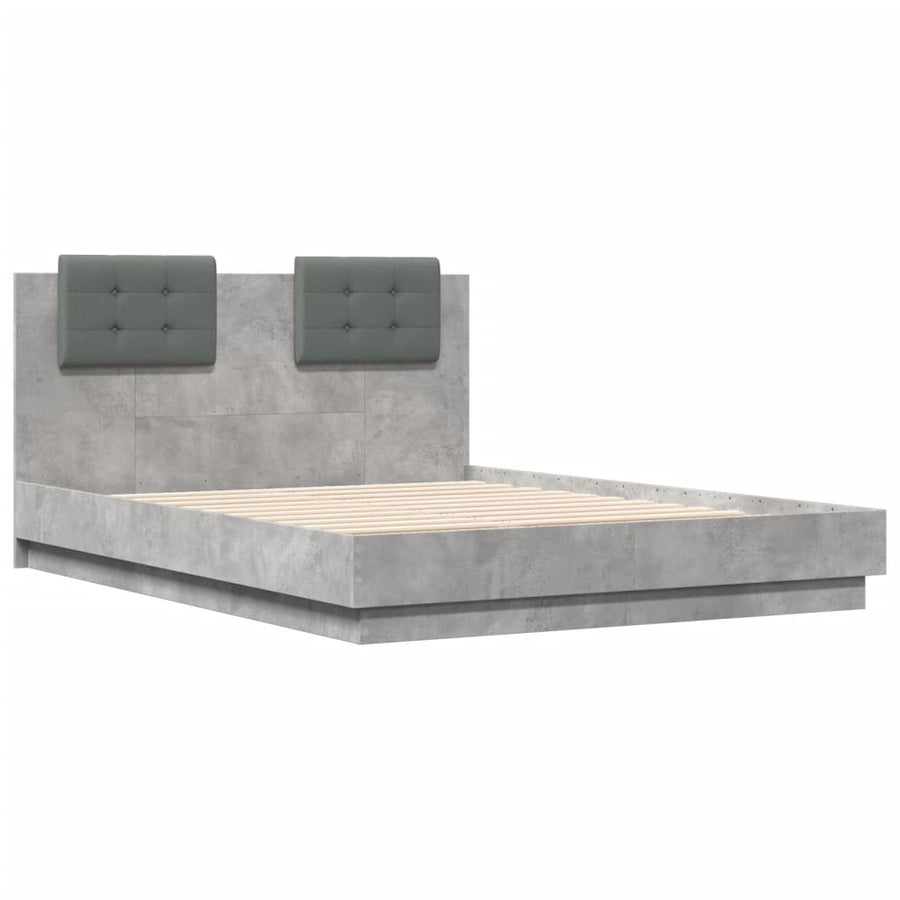 Bedframe Met Hoofdeinde Bewerkt Hout Betongrijs 135X190 Cm