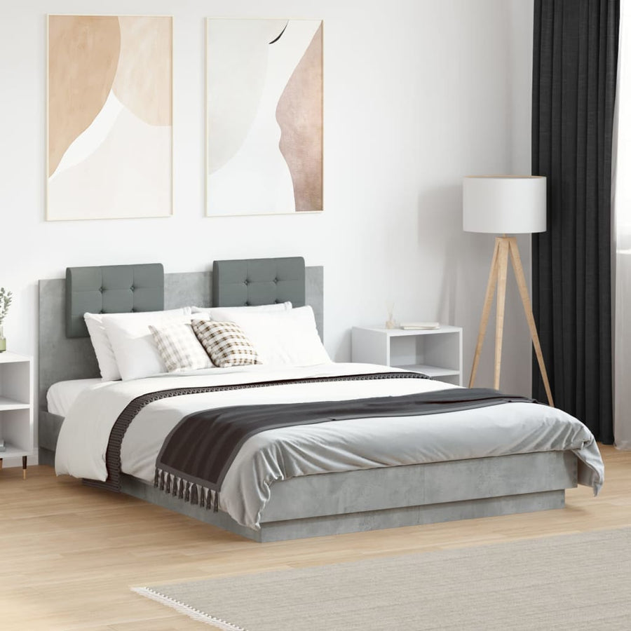 Bedframe Met Hoofdeinde Bewerkt Hout Betongrijs 135X190 Cm