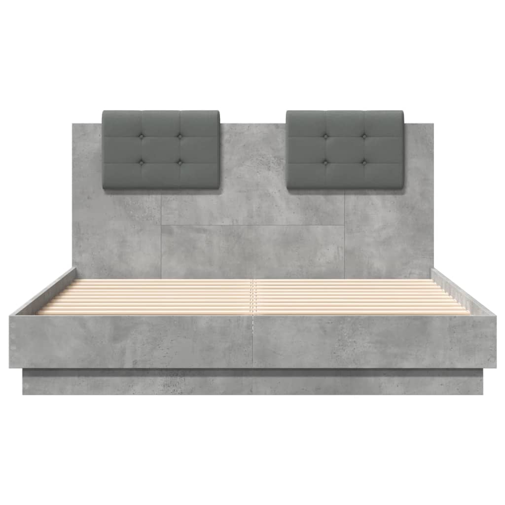 Bedframe Met Hoofdeinde Bewerkt Hout Betongrijs 135X190 Cm