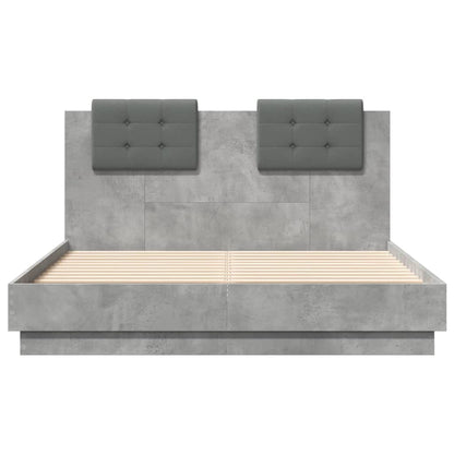 Bedframe Met Hoofdeinde Bewerkt Hout Betongrijs 135X190 Cm