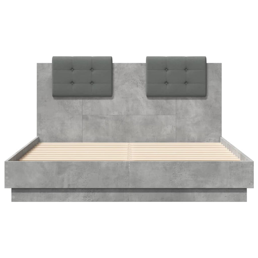 Bedframe Met Hoofdeinde Bewerkt Hout Betongrijs 135X190 Cm