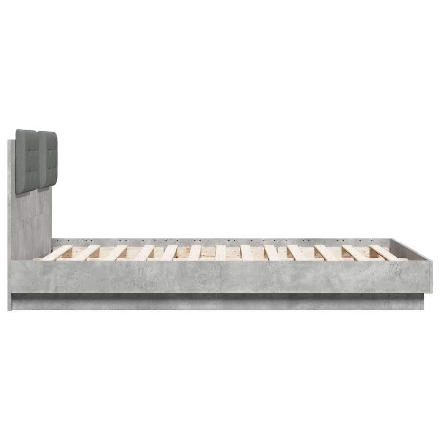 Bedframe Met Hoofdeinde Bewerkt Hout Betongrijs 135X190 Cm