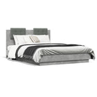 Bed frame with headboard carved wood concrete gray 135x190 cm