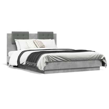 Bedframe Met Hoofdeinde Bewerkt Hout Betongrijs 135X190 Cm
