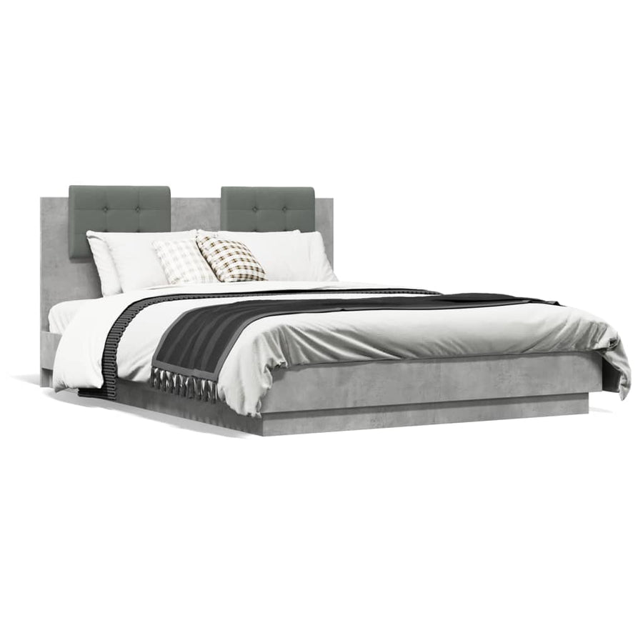 Bedframe Met Hoofdeinde Bewerkt Hout Betongrijs 135X190 Cm