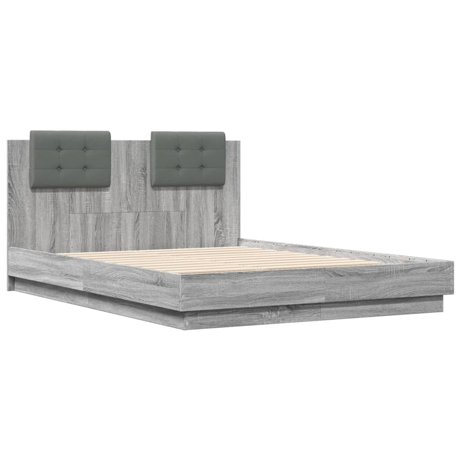 Bedframe Met Hoofdeinde Grijs Sonoma Eiken 135X190 Cm
