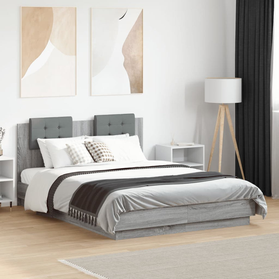 Bedframe Met Hoofdeinde Grijs Sonoma Eiken 135X190 Cm