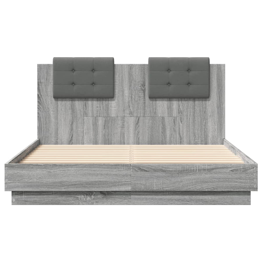 Bedframe Met Hoofdeinde Grijs Sonoma Eiken 135X190 Cm