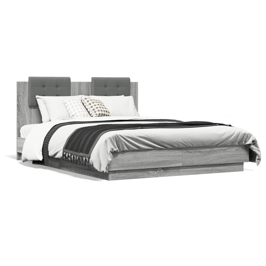 Bedframe Met Hoofdeinde Grijs Sonoma Eiken 135X190 Cm