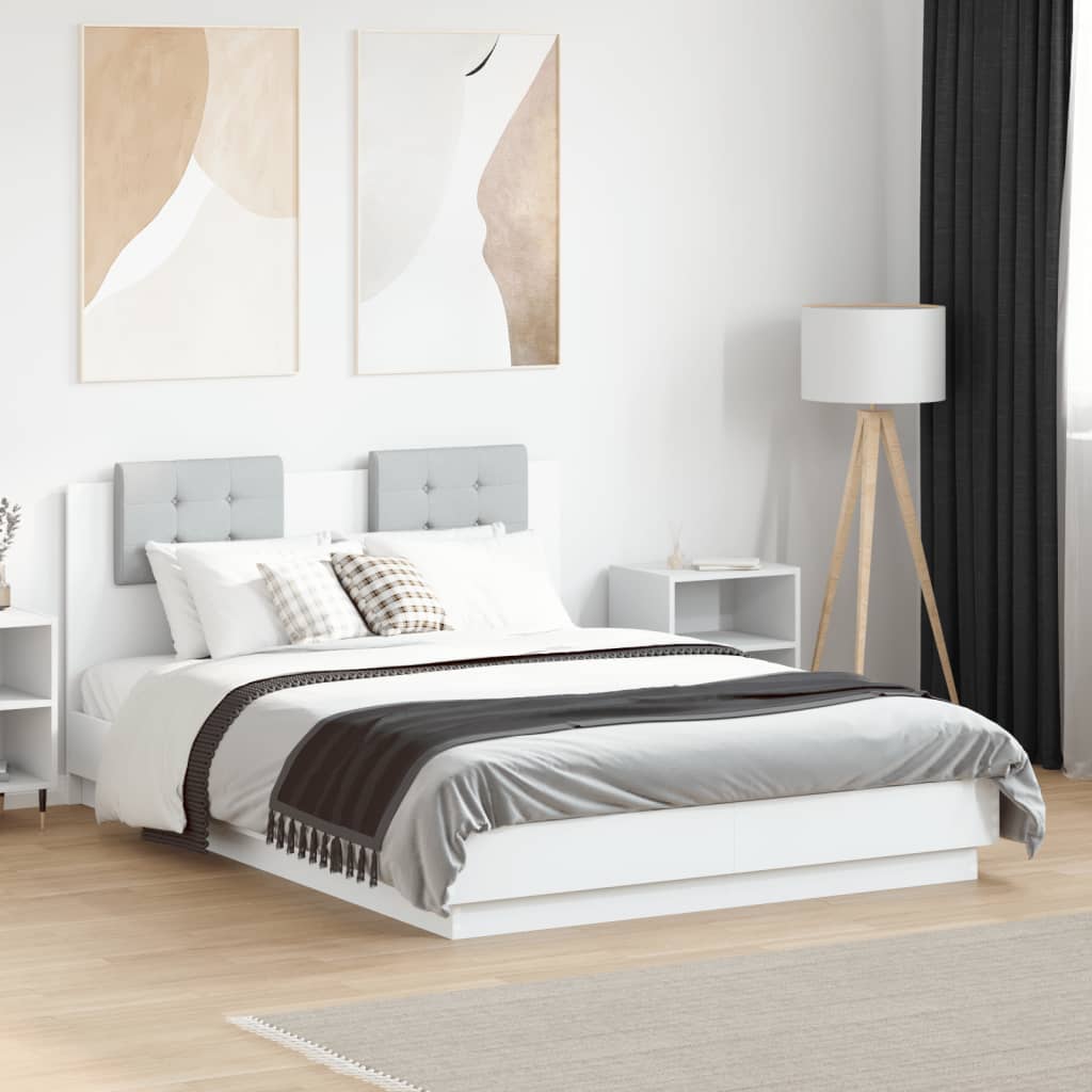 Bedframe met hoofdeinde bewerkt hout wit 120x190 cm