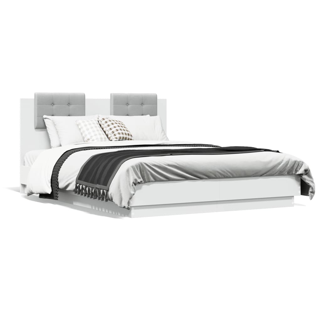 Bedframe met hoofdeinde bewerkt hout wit 120x190 cm