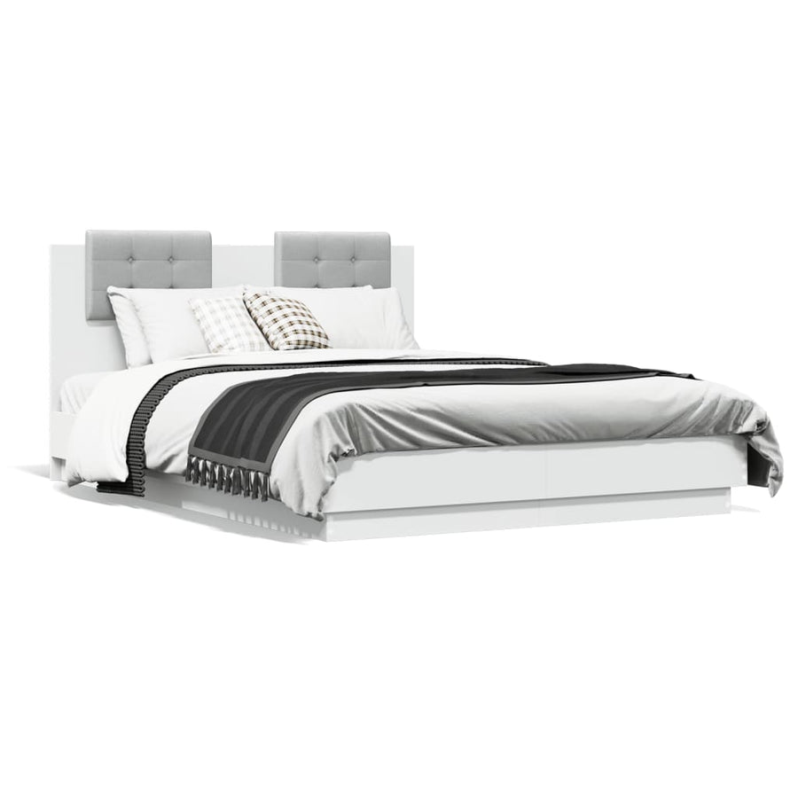 Bedframe met hoofdeinde bewerkt hout wit 120x190 cm