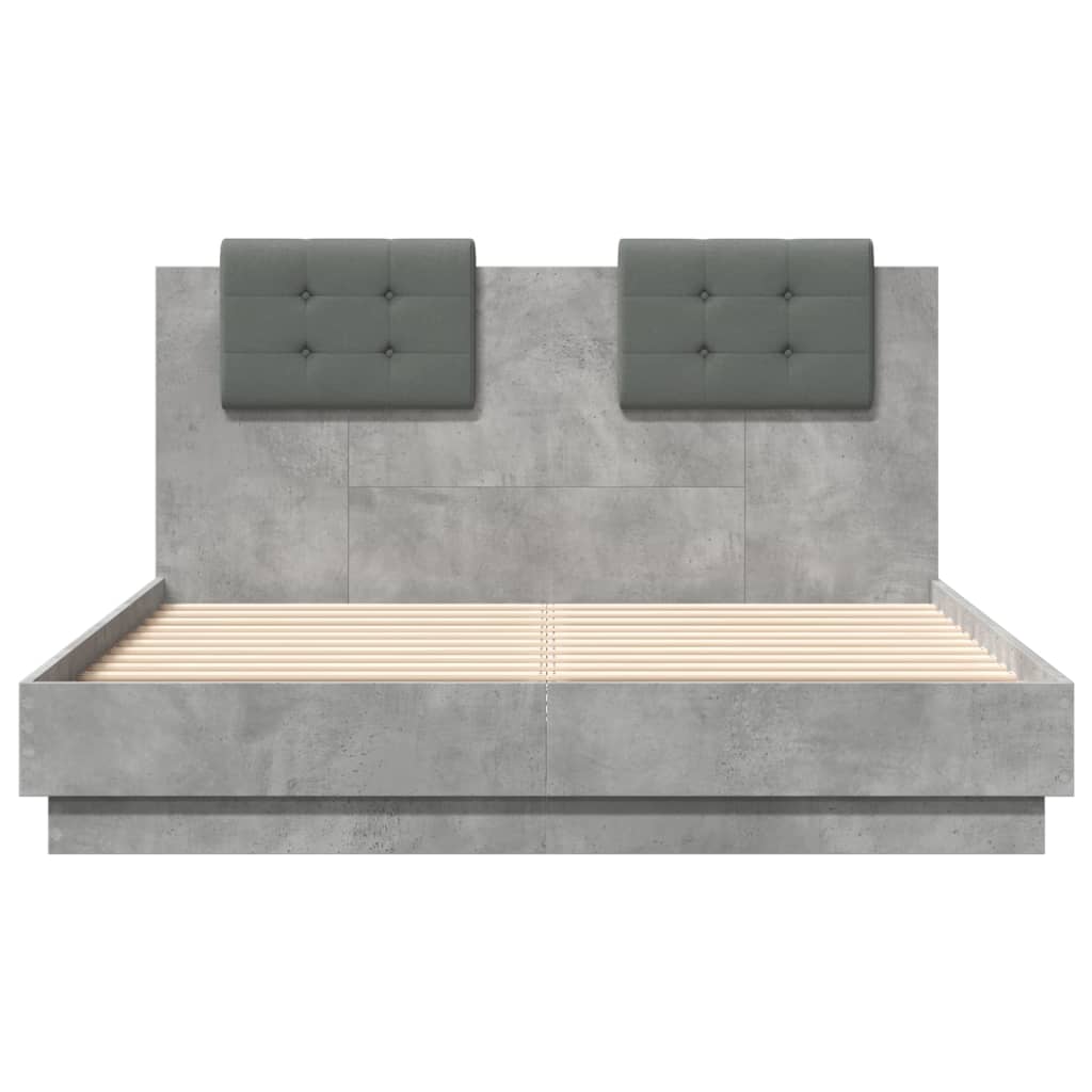 Bedframe met hoofdeinde bewerkt hout betongrijs 120x190 cm