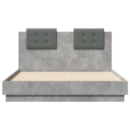 Bedframe met hoofdeinde bewerkt hout betongrijs 120x190 cm