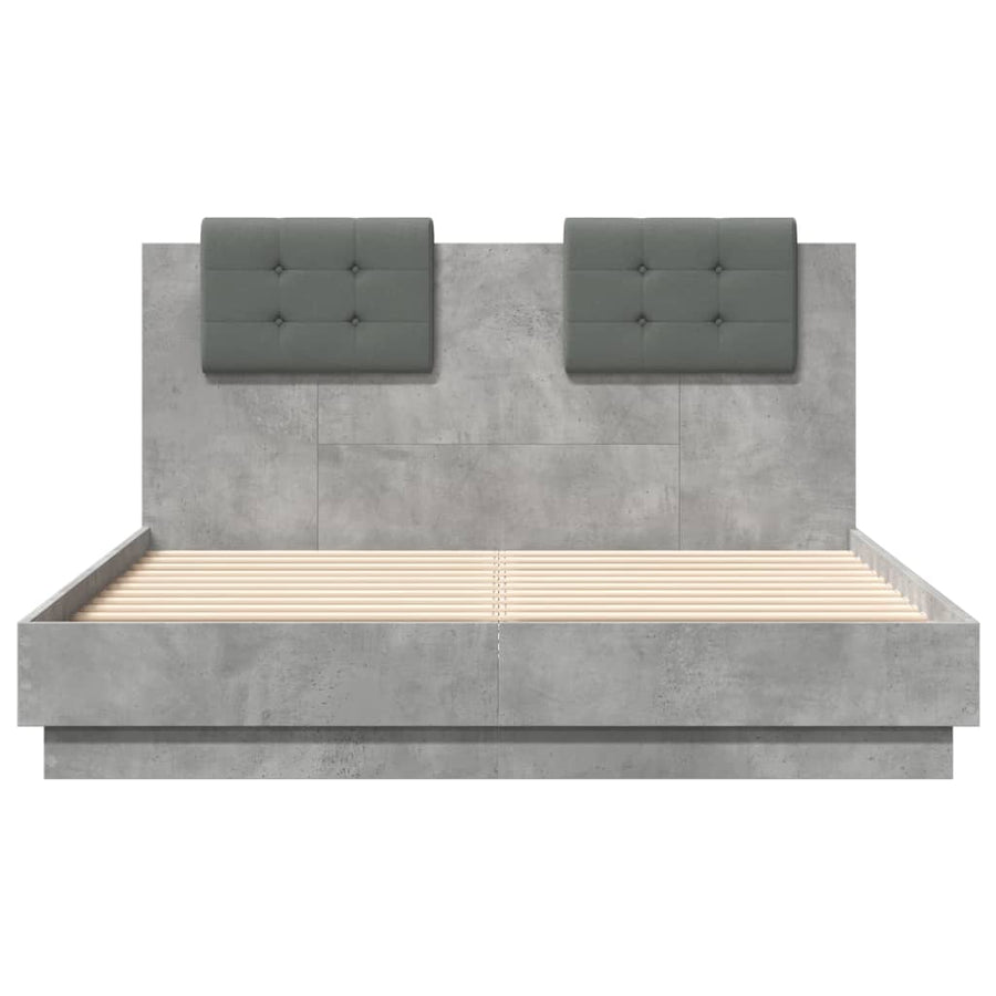 Bedframe met hoofdeinde bewerkt hout betongrijs 120x190 cm