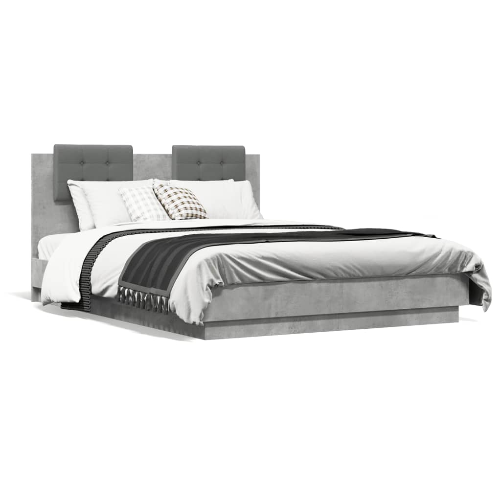 Bedframe met hoofdeinde bewerkt hout betongrijs 120x190 cm